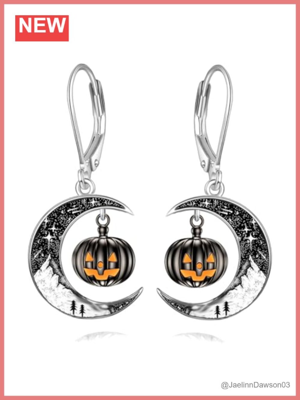 925 Sterling Silver Leverback Dangle Earrings Gothic Moon Pumpkin